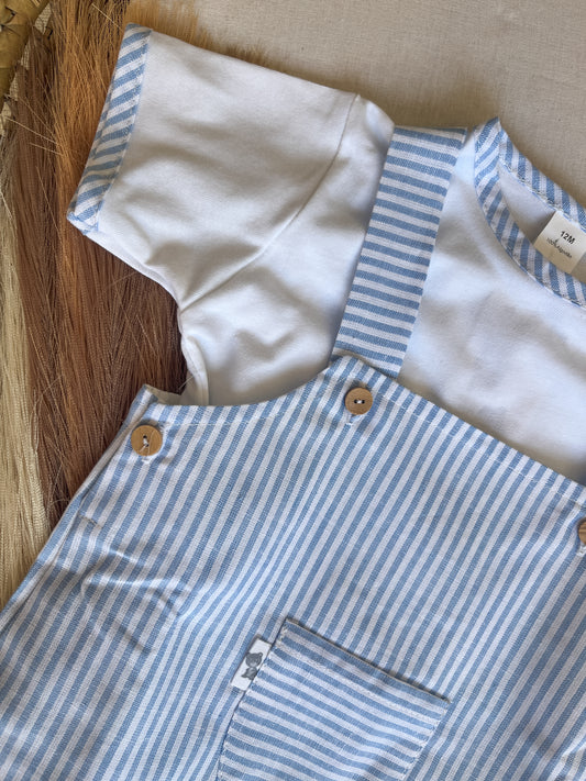 Conjunto de jardineira com blusa bebé menino azul bebé