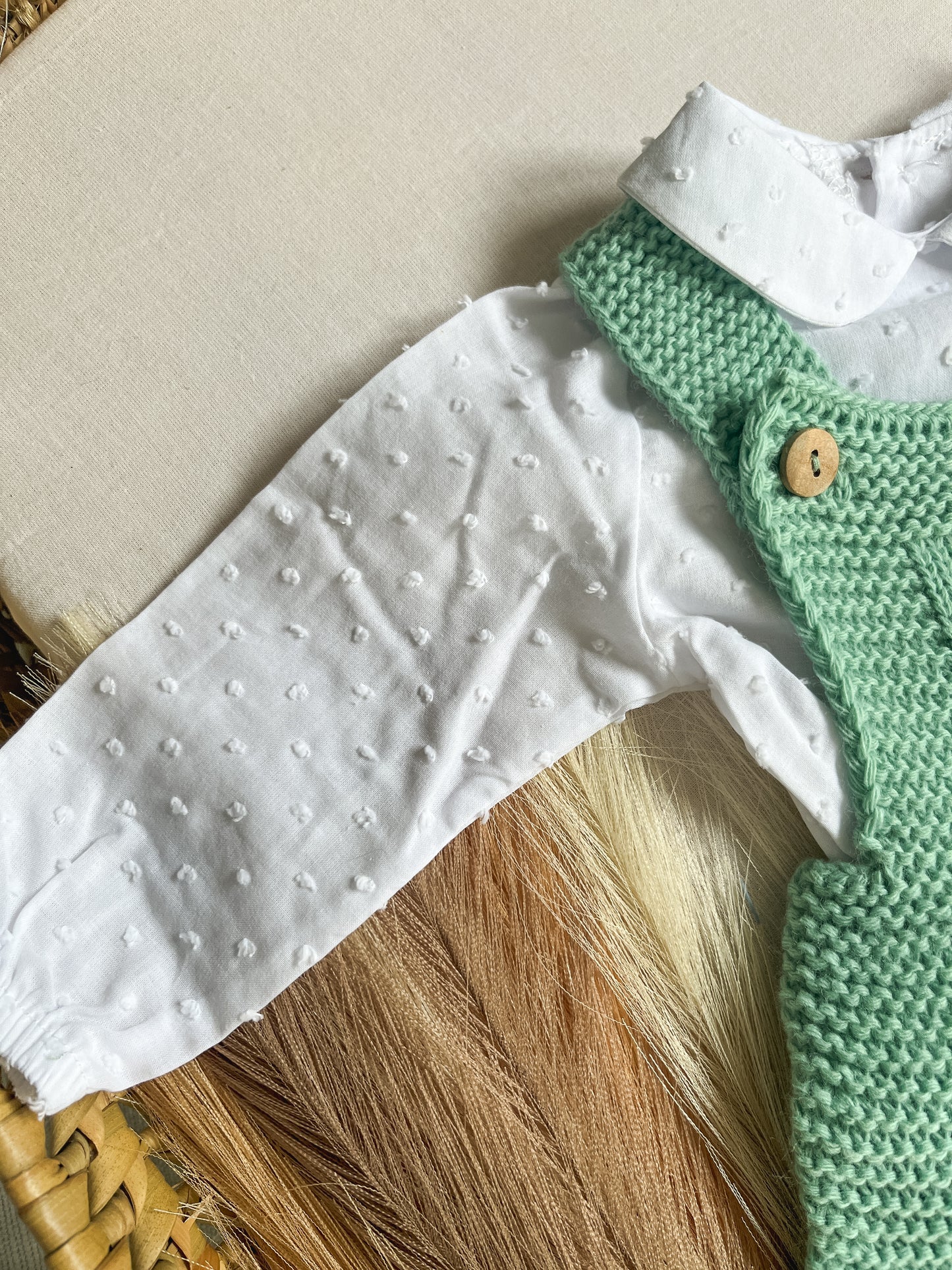 Conjunto de malha de 3 peças bebé verde água