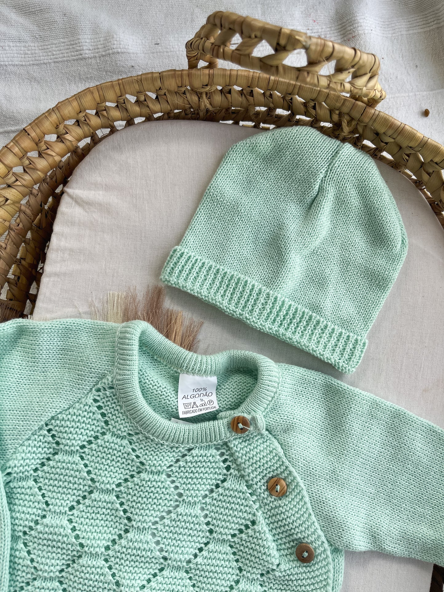 Conjunto de malha bebé 3 peças verde