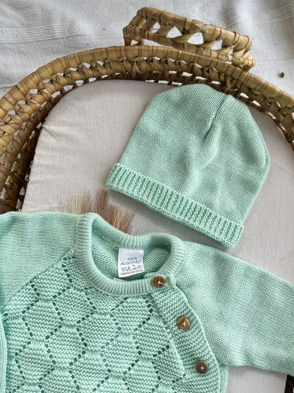 Conjunto de malha bebé 3 peças verde