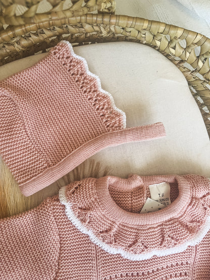 Conjunto de malha 3 peças bebé rosa