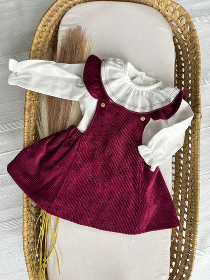 Conjunto de vestido com blusa bebé bordô
