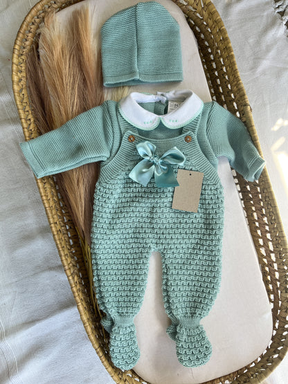 Conjunto de malha bebé 3 peças verde