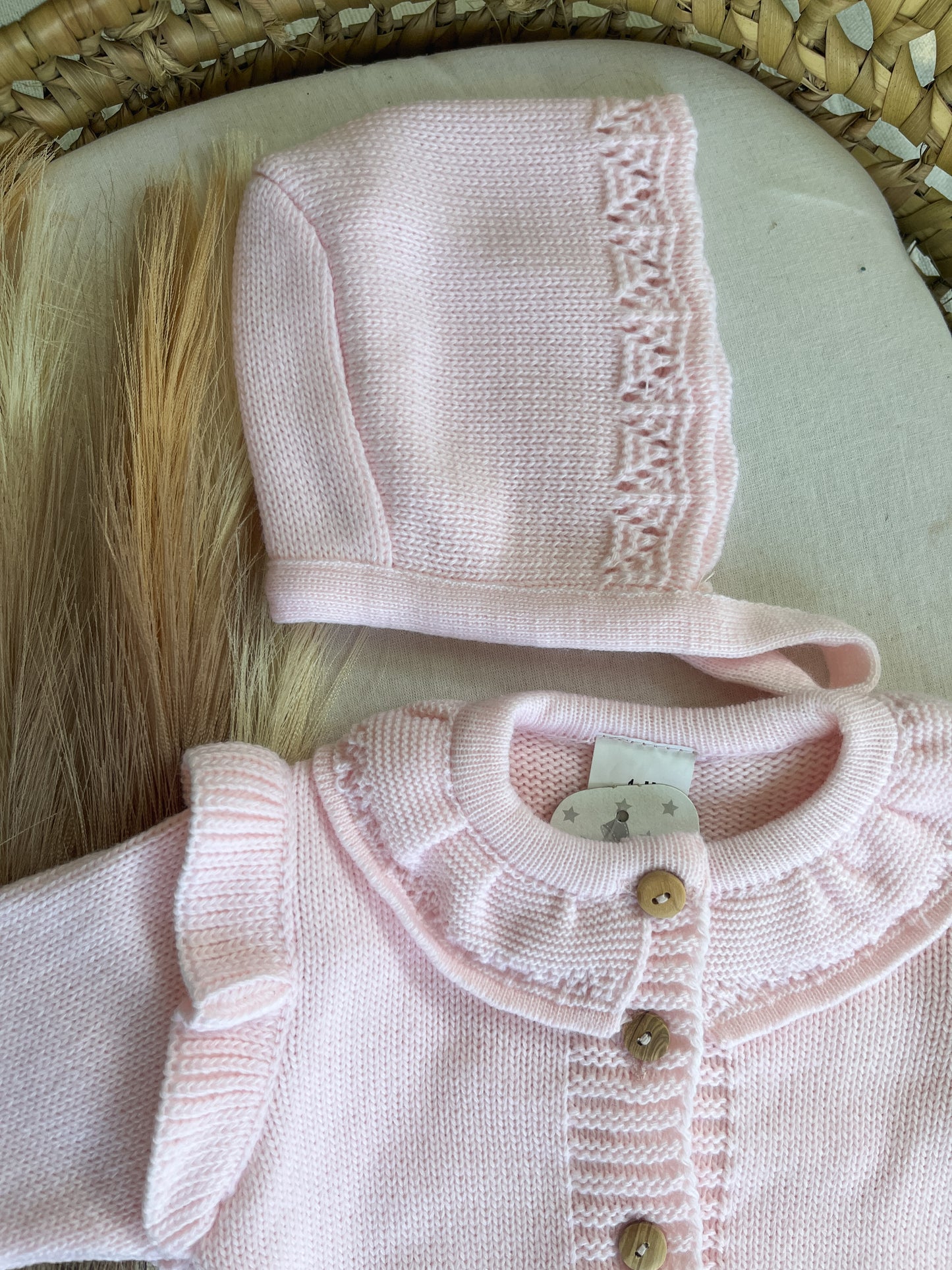 Conjunto de malha 3 peças bebé rosa
