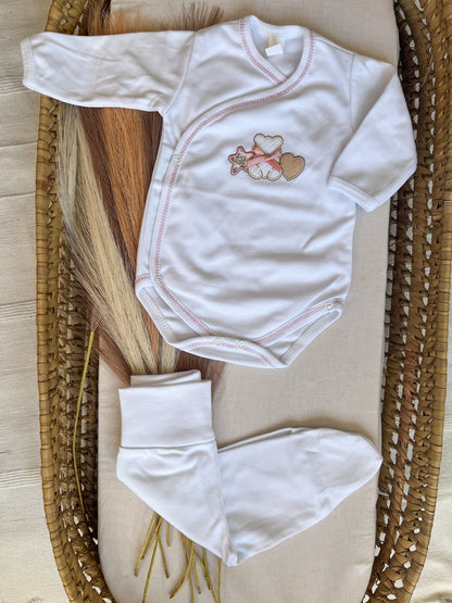 Conjunto interior body e calças algodão rosa
