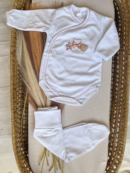 Conjunto interior body e calças algodão rosa