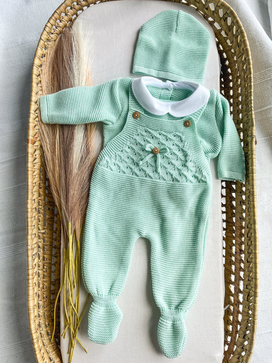 Conjunto de malha bebé 3 peças verde água
