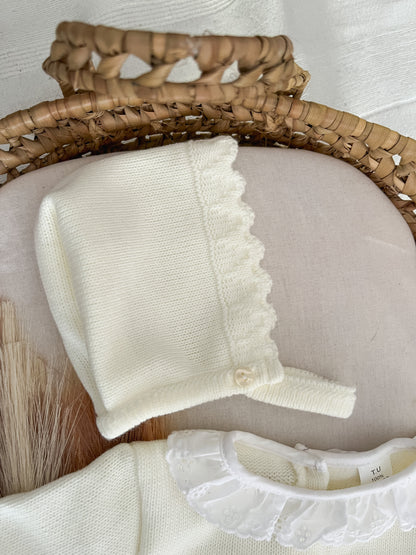 Conjunto de malha 3 peças bebé branco pérola