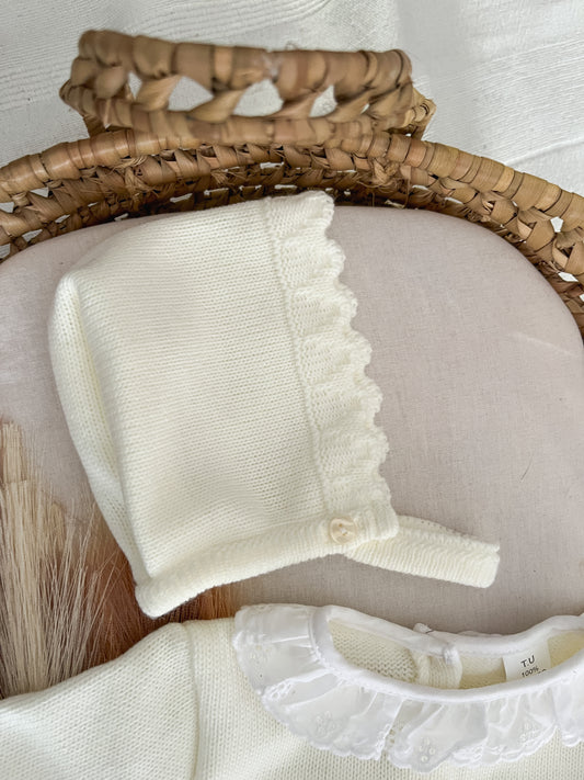 Conjunto de malha 3 peças bebé branco pérola