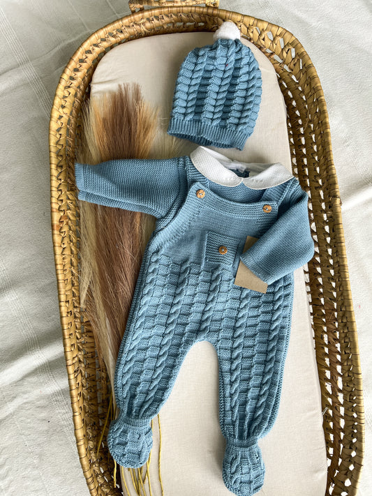 Conjunto de malha 3 peças bebé azul