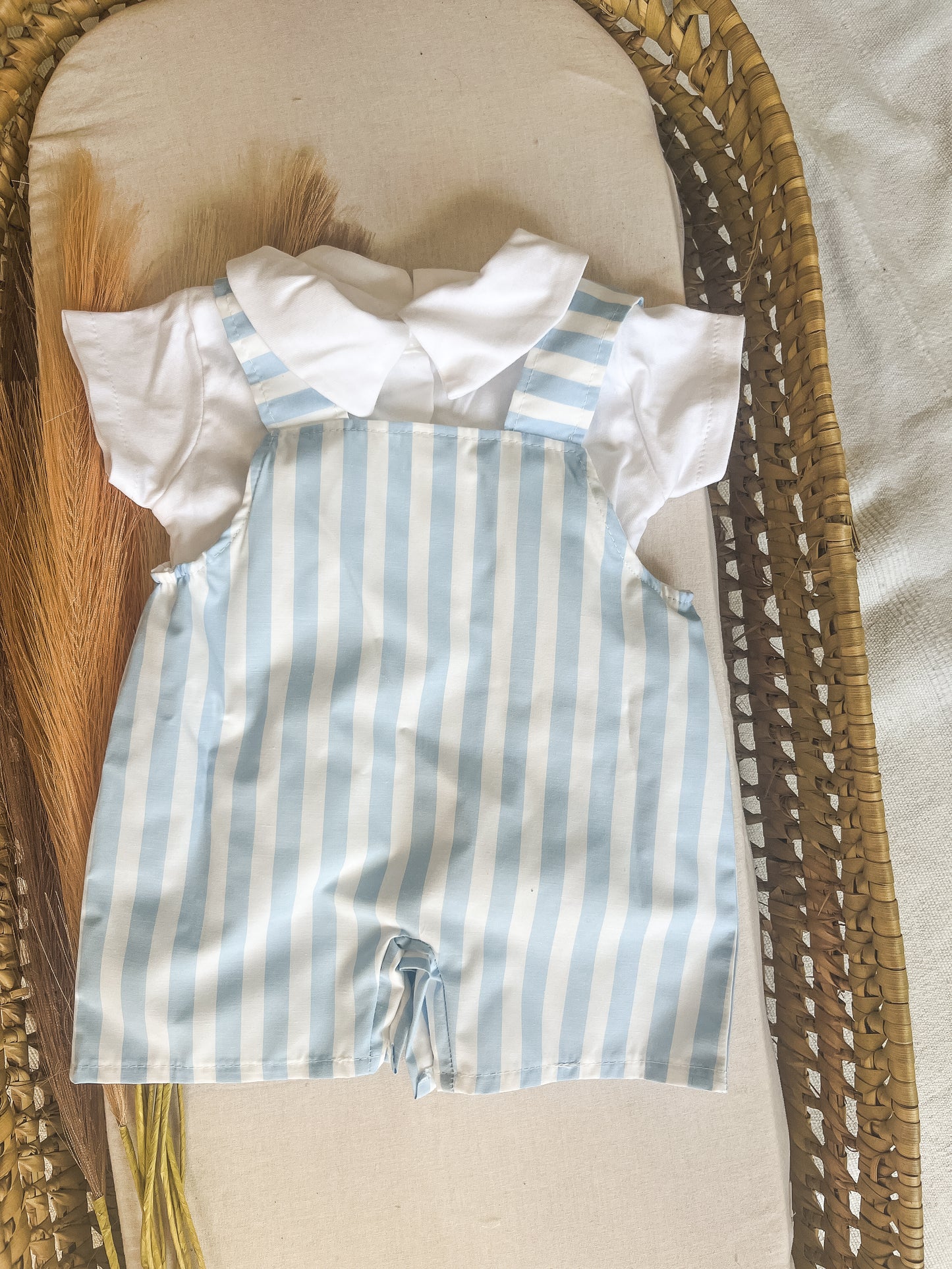 Conjunto de jardineira com blusa bebé menino azul