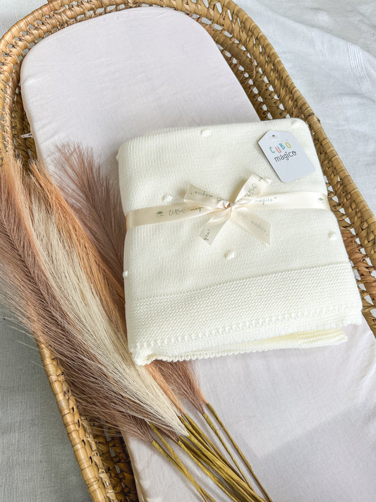 Manta de malha branco pérola para bebé personalizável com nome