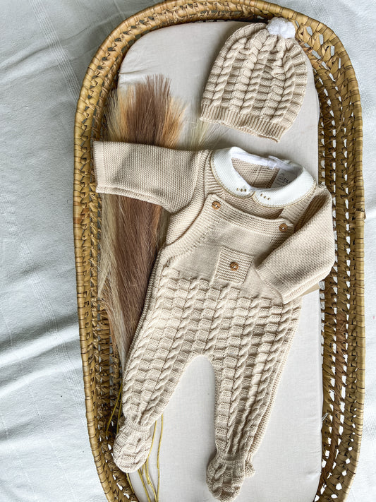 Conjunto de malha 3 peças bebé bege