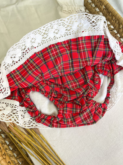 Conjunto de camisa e tapa fralda bebé menina vermelho Natal