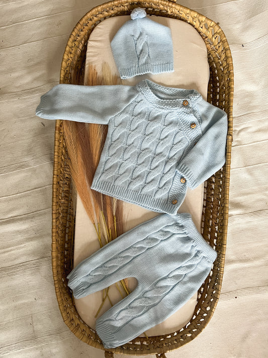 Conjunto de malha 3 peças bebé azul