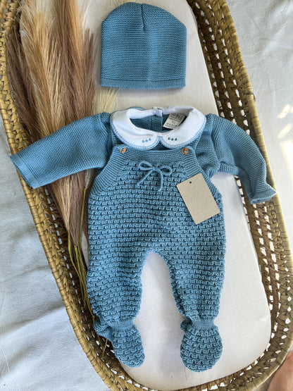 Conjunto de malha bebé 3 peças azul cobalto
