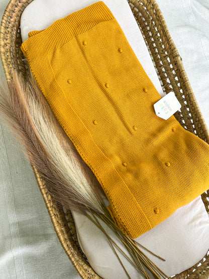 Manta de malha amarelo mostarda para bebé personalizável com nome