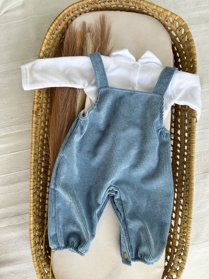 Conjunto de jardineira com camisola bebé menino azul