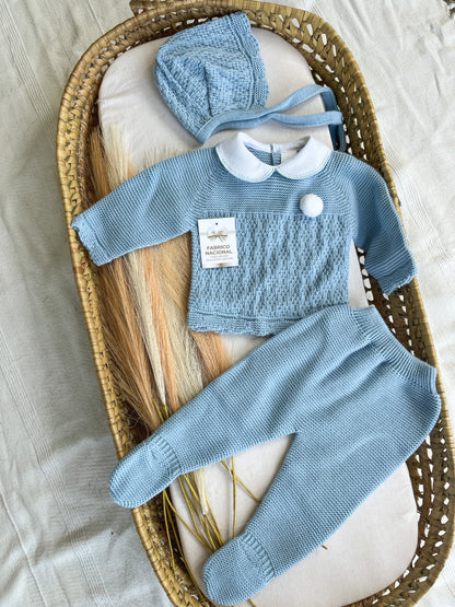 Conjunto de malha 3 peças bebé azul