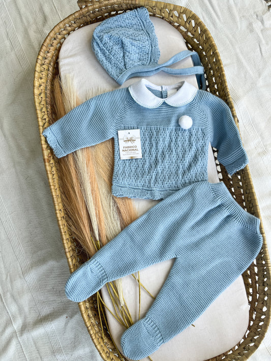 Conjunto de malha 3 peças bebé azul