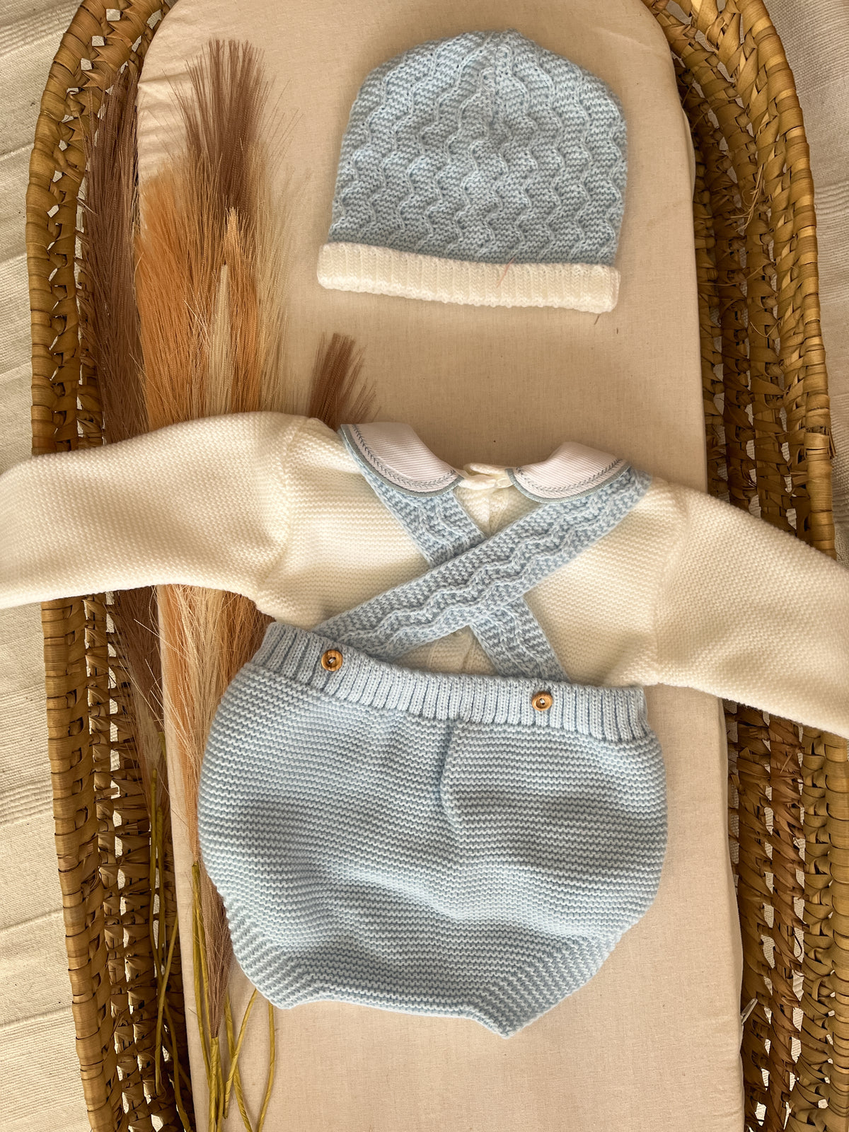 Conjunto de malha 3 peças bebé azul