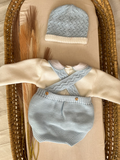 Conjunto de malha 3 peças bebé azul