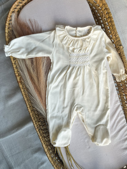 Babygrow de algodão com gola bebé branco pérola
