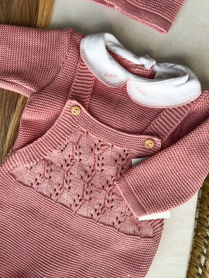 Conjunto de malha bebé 3 peças rosa velho