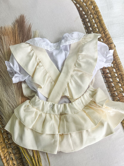 Conjunto de fofo/jardineira com blusa bebé amarelo