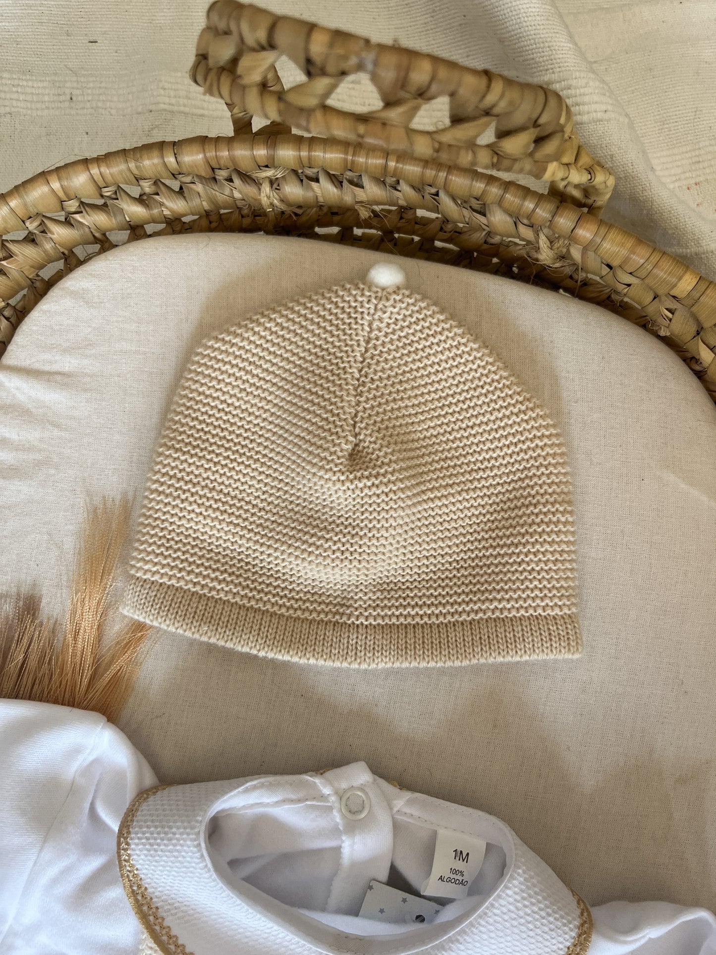 Conjunto de malha 3 peças bebé bege