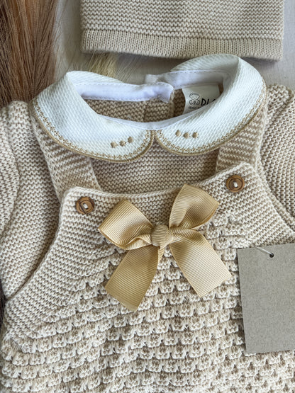 Conjunto de malha bebé 3 peças bege
