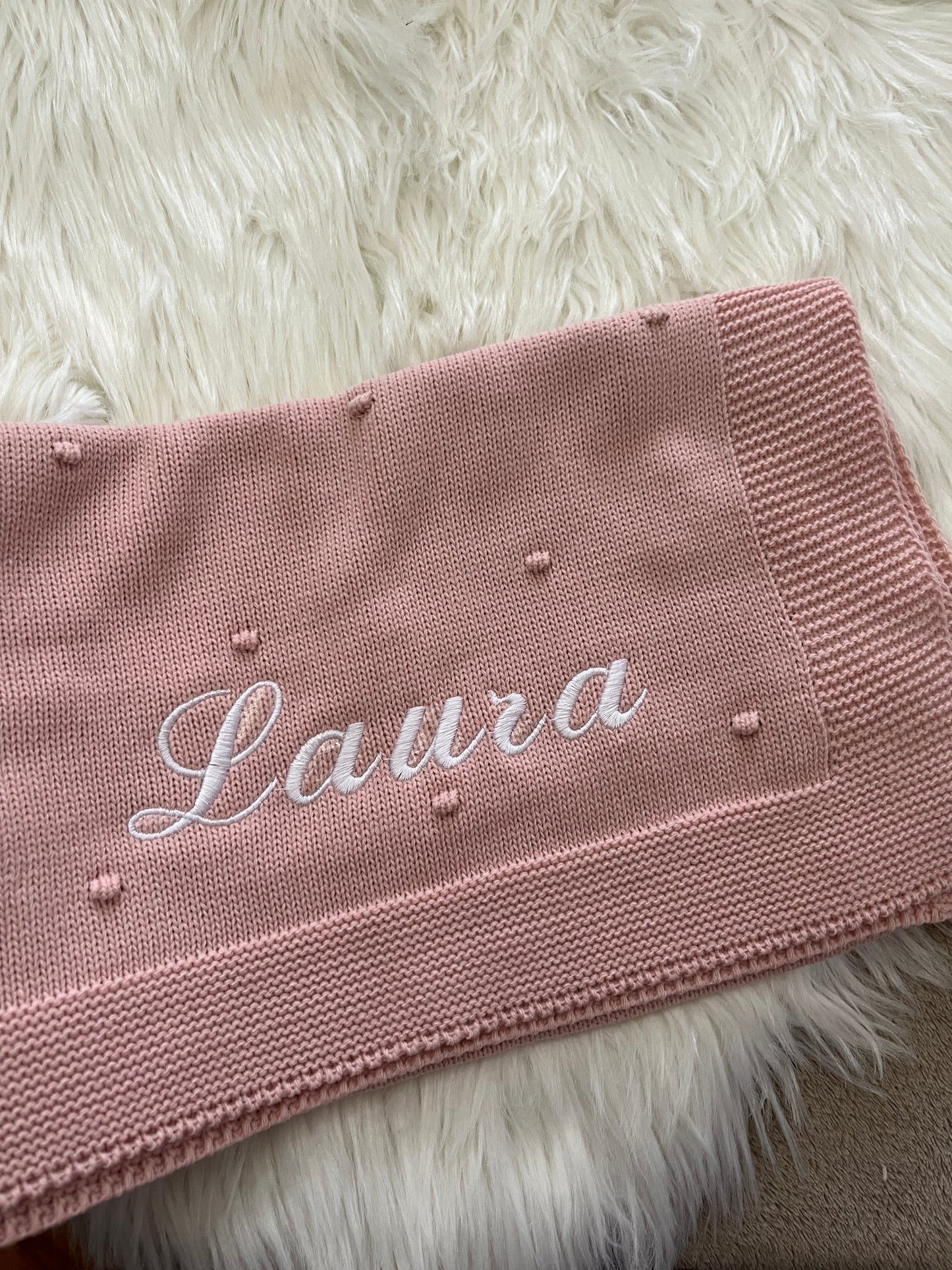 Manta de malha rosa velho para bebé personalizável com nome