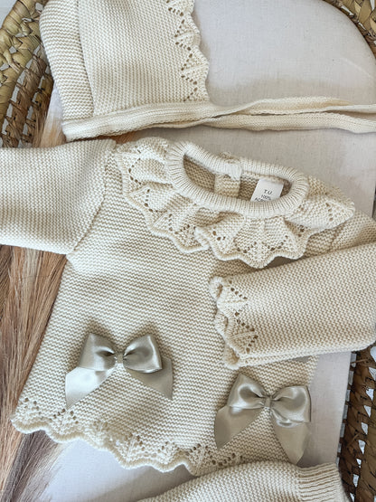 Conjunto de malha 3 peças bebé bege