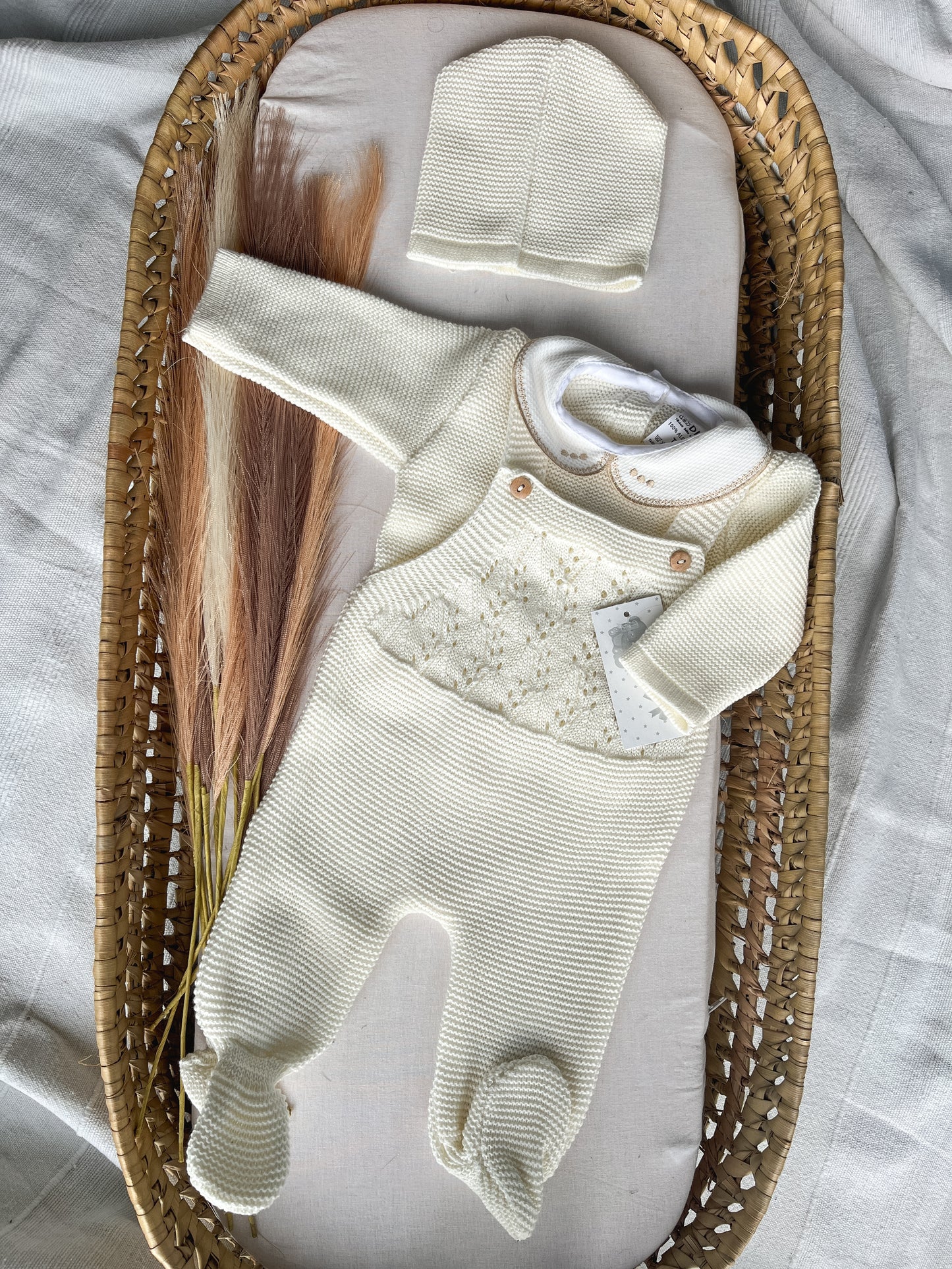 Conjunto de malha bebé 3 peças branco
