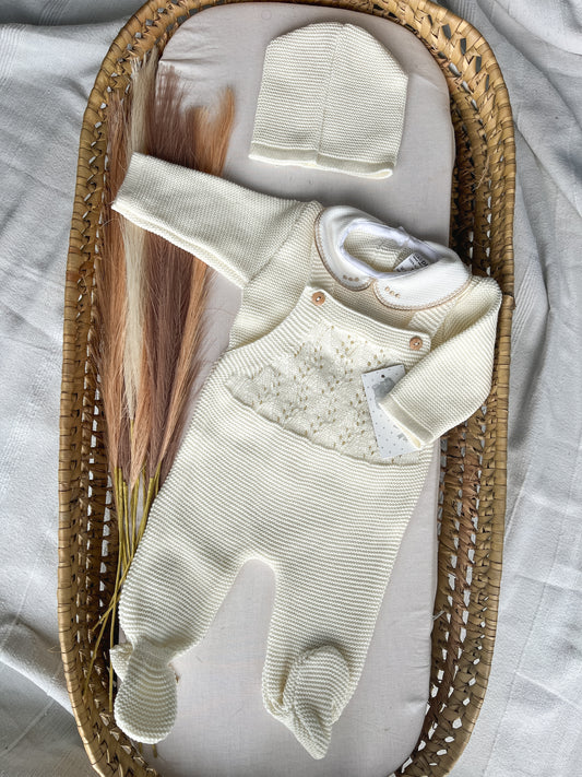 Conjunto de malha bebé 3 peças branco