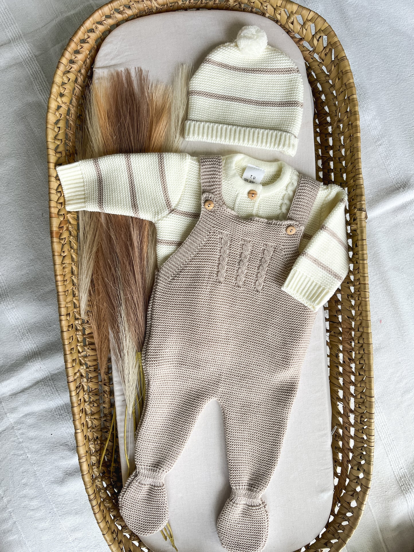 Conjunto de malha 3 peças bebé bege