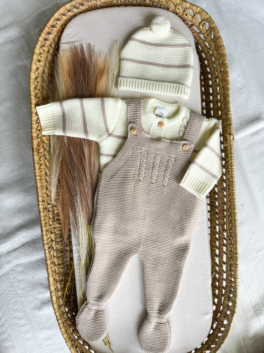 Conjunto de malha 3 peças bebé bege