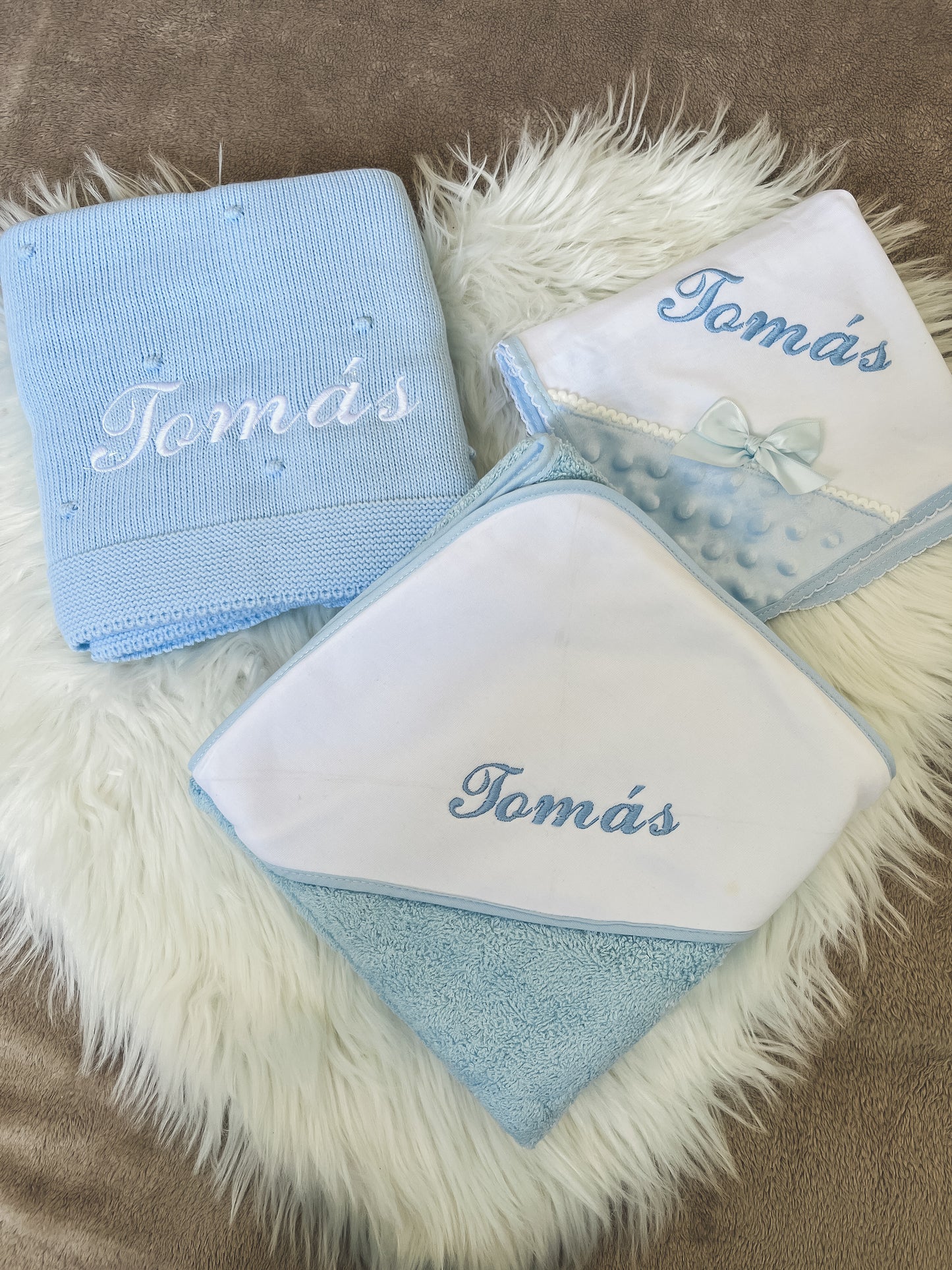 Manta de malha azul para bebé personalizável com nome