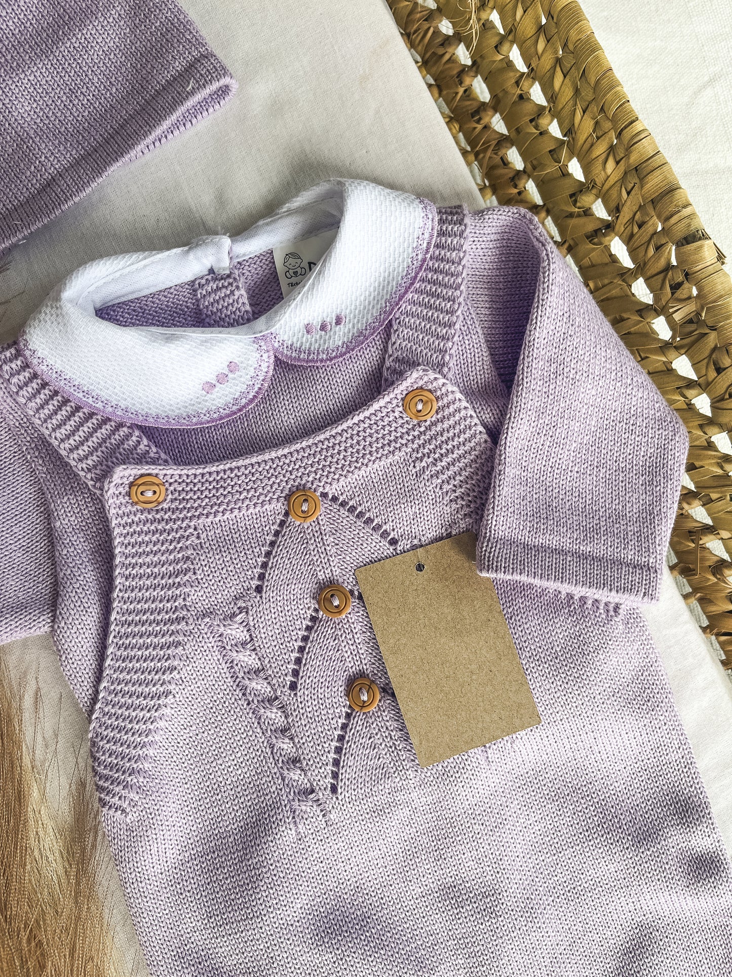 Conjunto de malha bebé 3 peças lavanda