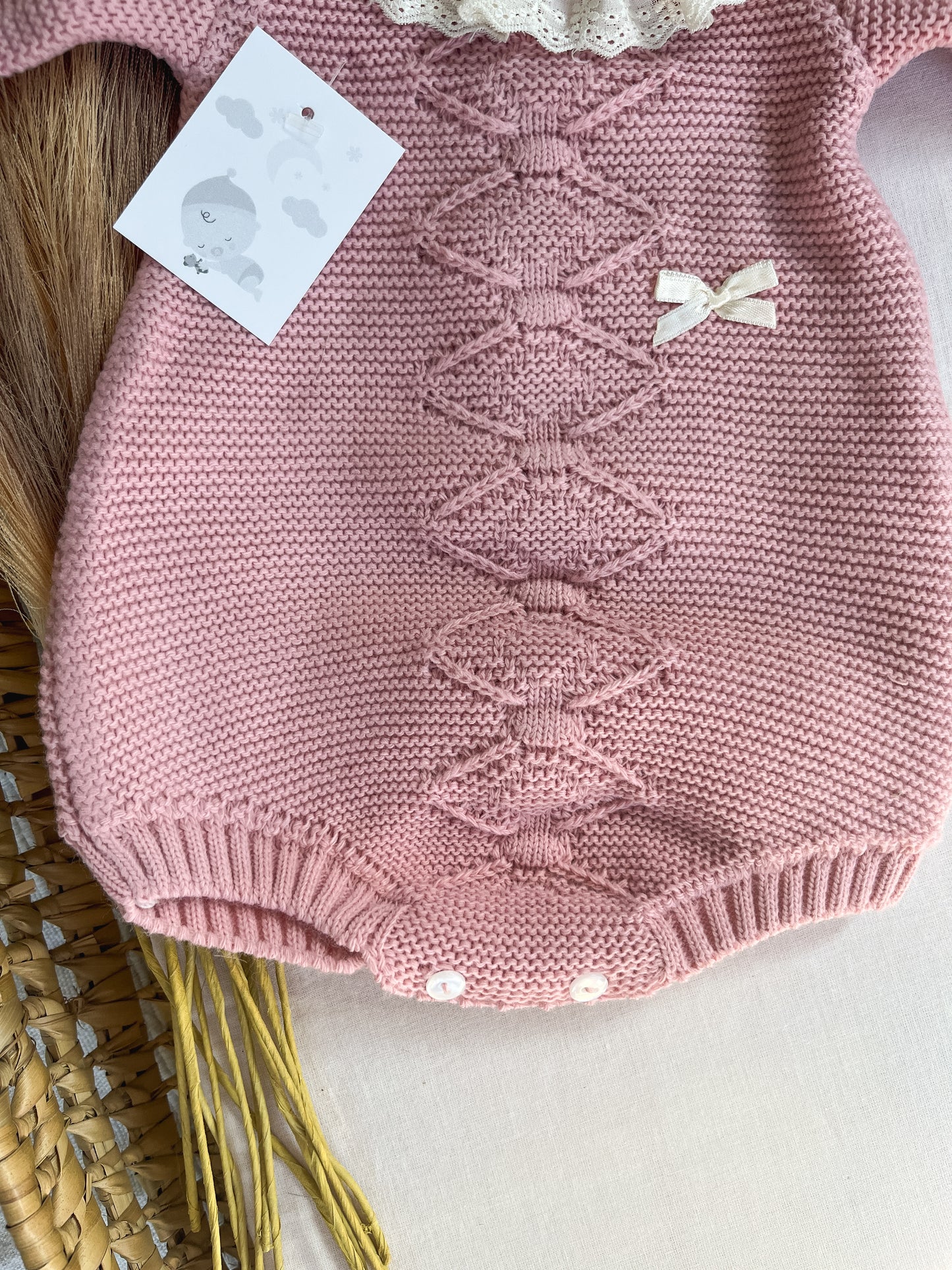 Conjunto de malha 2 peças fofo e gorro rosa velho