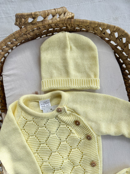 Conjunto de malha bebé 3 peças amarelo