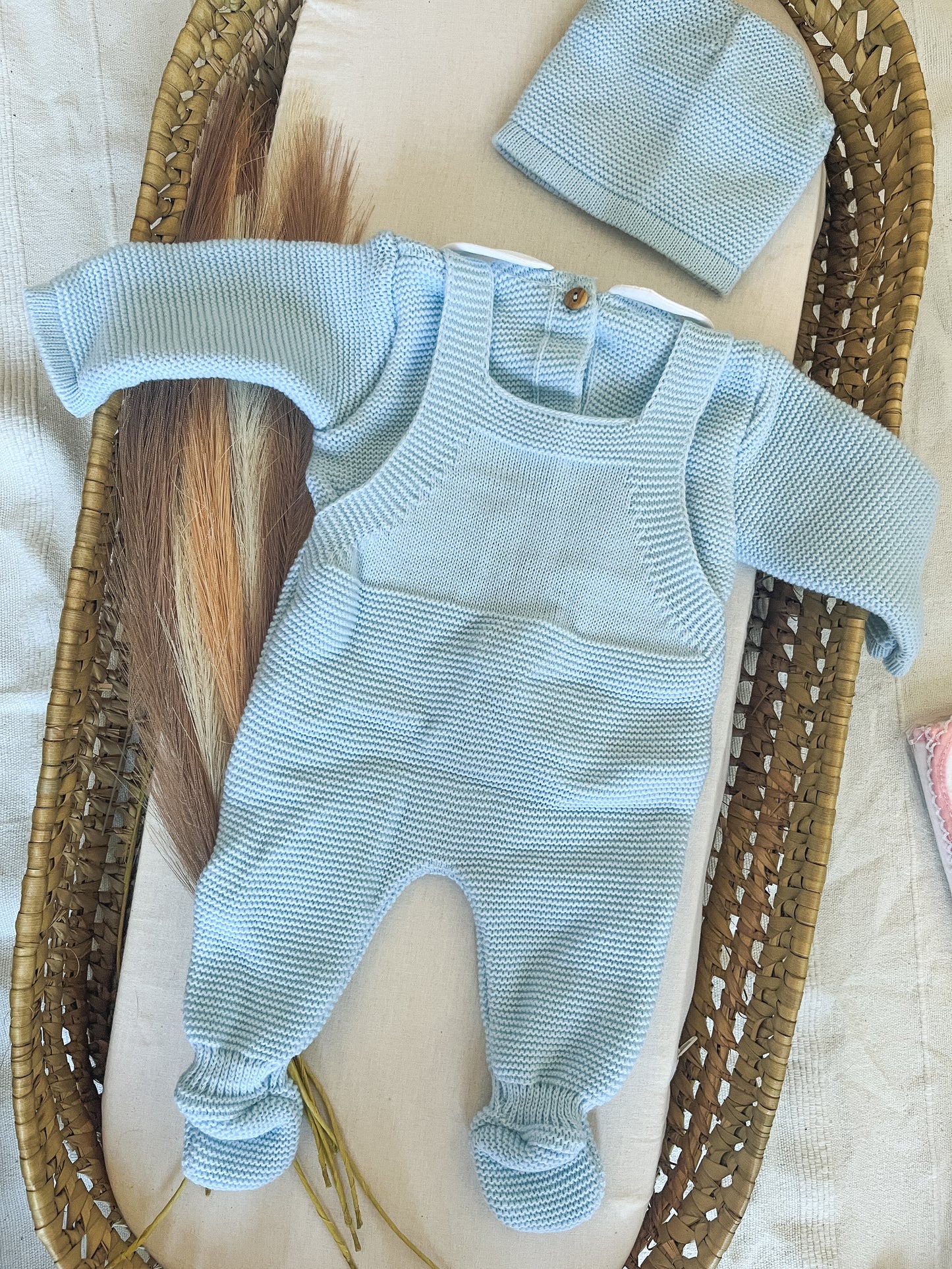 Conjunto de malha 3 peças bebé azul