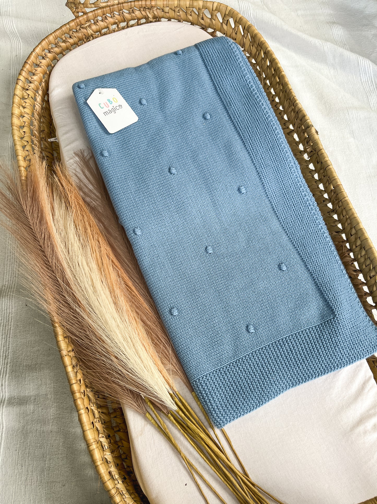Manta de malha azul para bebé personalizável com nome