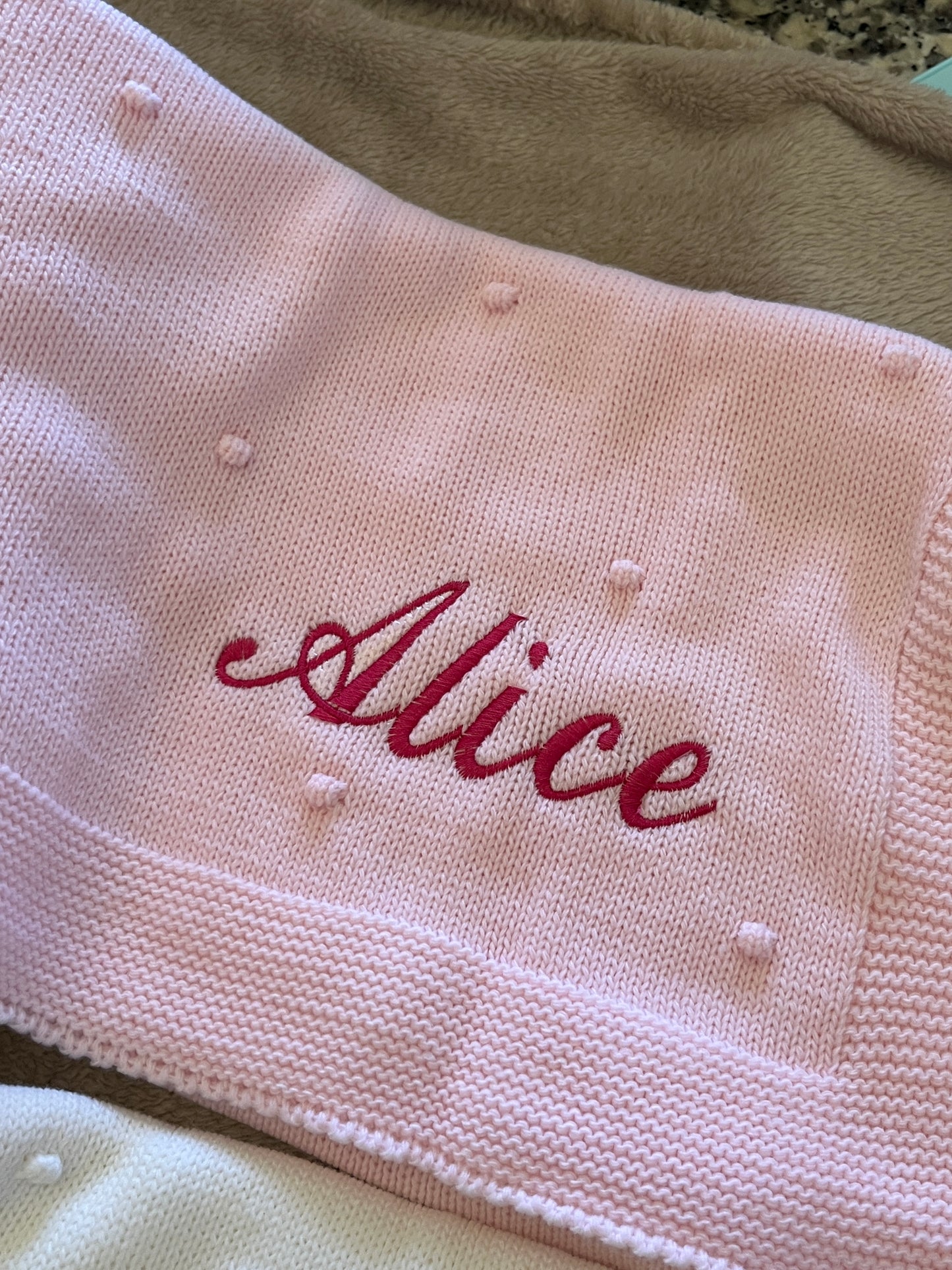 Manta de malha rosa para bebé personalizável com nome
