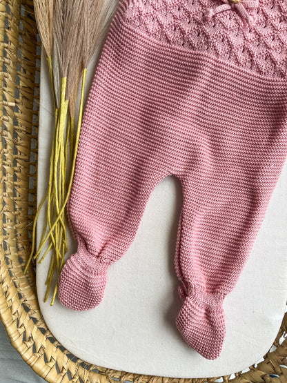 Conjunto de malha bebé 3 peças rosa velho