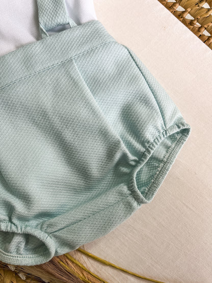 Conjunto de camisola com tapa fralda bebé verde