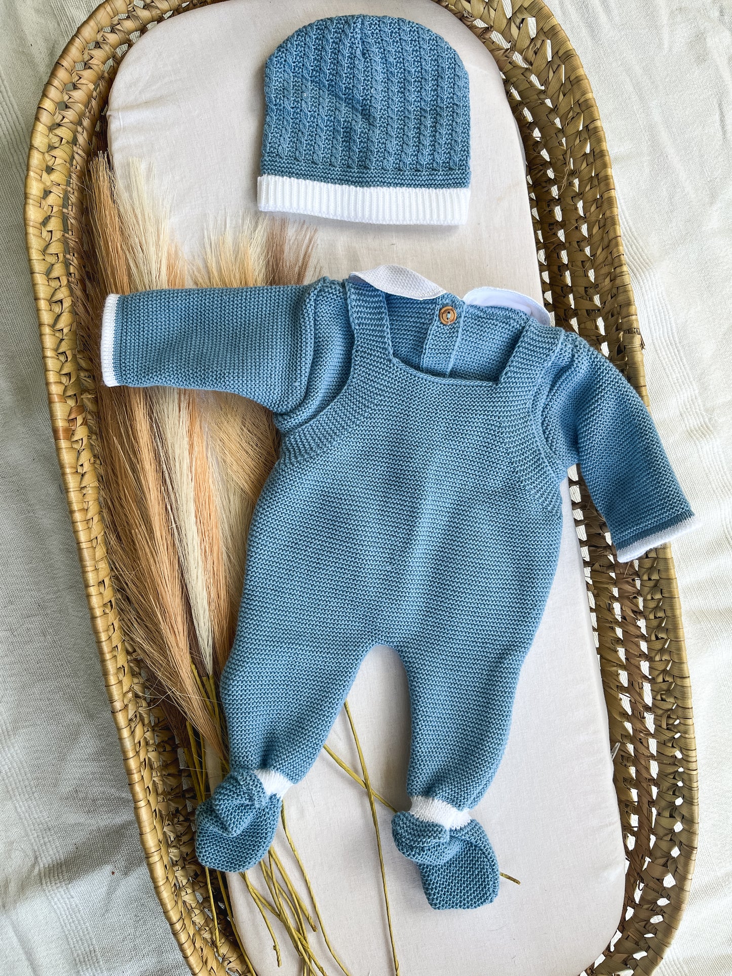 Conjunto de malha 3 peças bebé azul