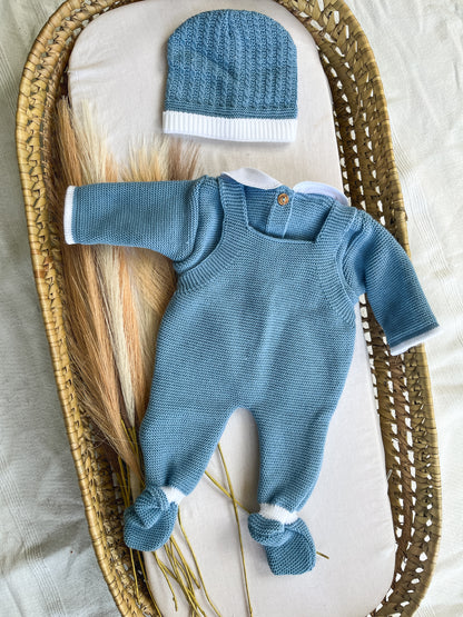 Conjunto de malha 3 peças bebé azul