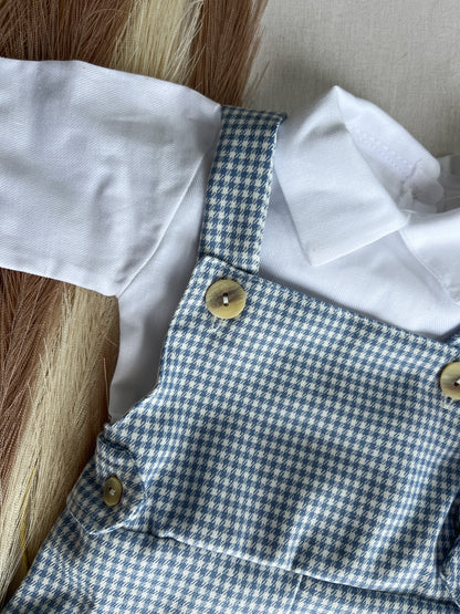 Conjunto de jardineira com camisola bebé menino azul