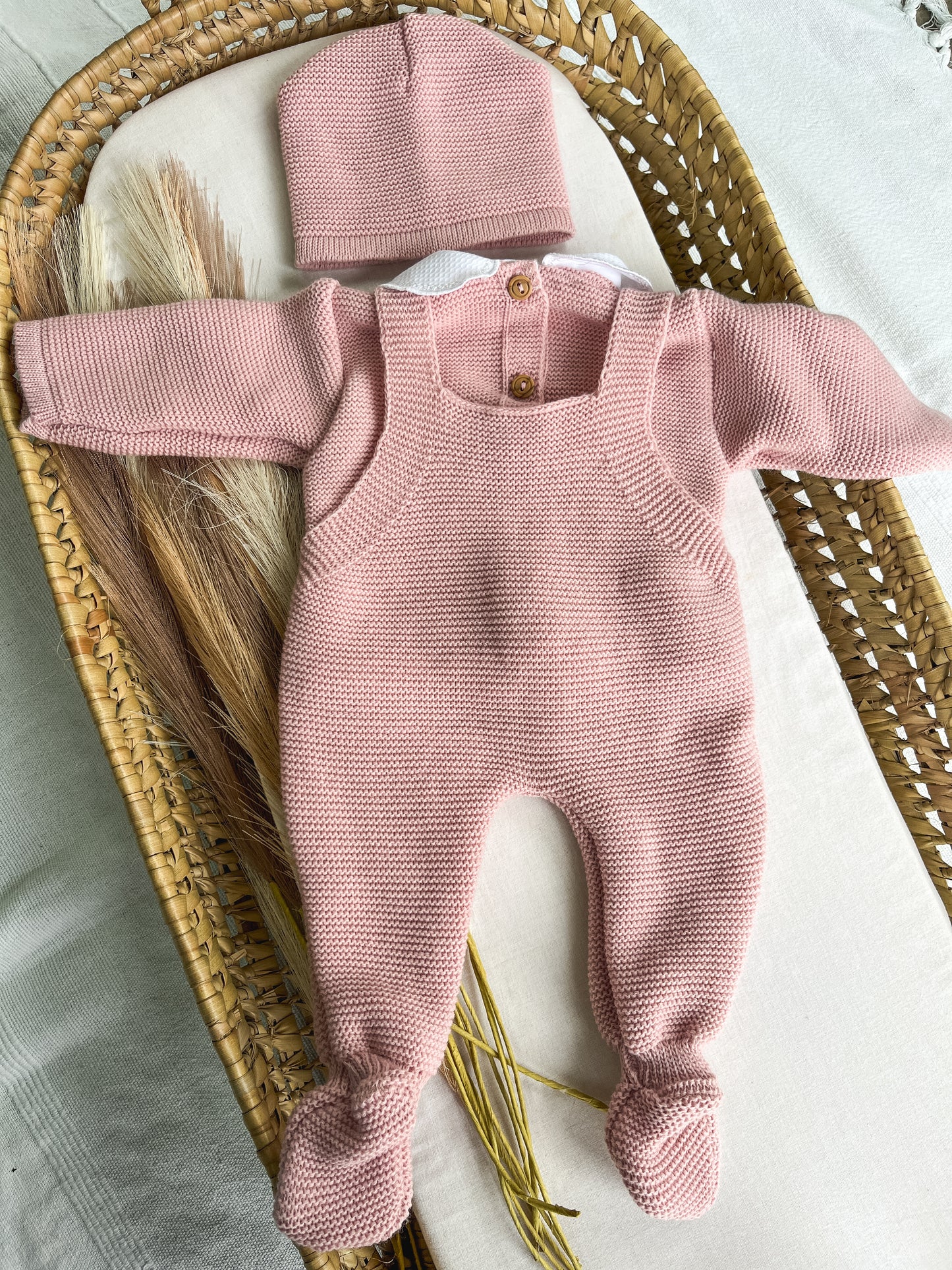 Conjunto de malha 3 peças bebé rosa velho